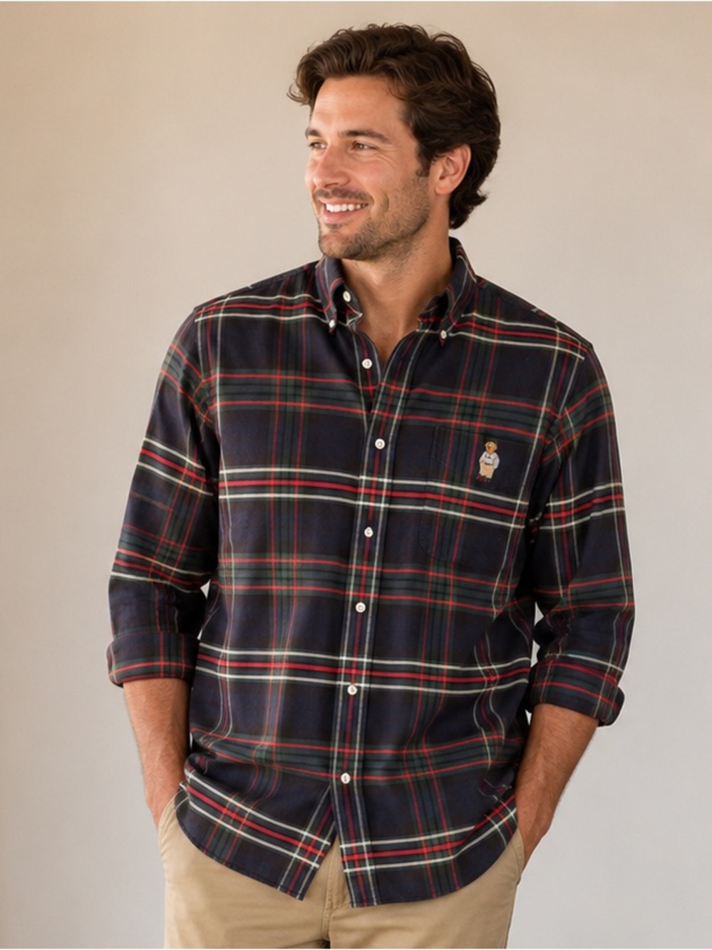 Ralph Lauren Blake Polo Bear Plaid Button-Down Shirt Men’s Medium 100% Cotton